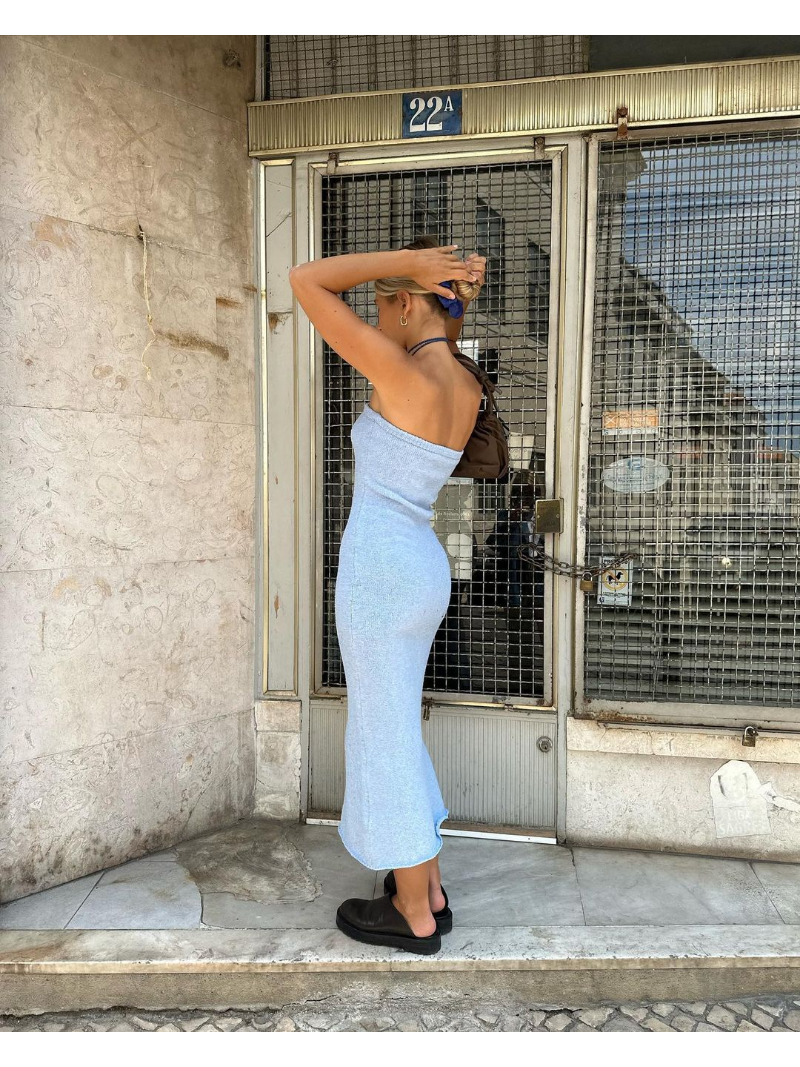 Ootddress Backless Contrast For Women Dress Slim Holiday Beach Striped High Waist Off-Shoulder Maxi Dress Skinny Casual Long Dress