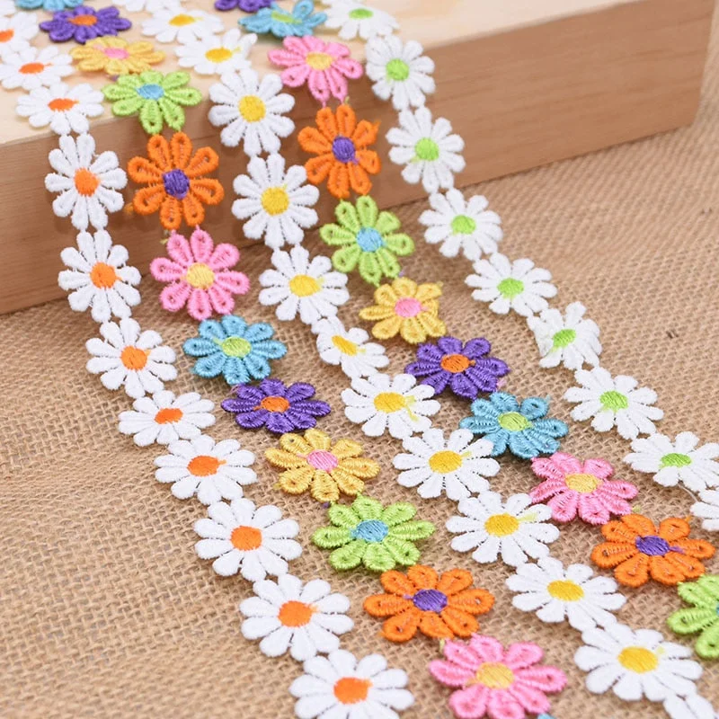 3Yards 25mm Colorful Daisy Flower Lace Trim Knitting Wedding Embroidered Diy Handmade Patchwork Ribbon Sewing Supplies Crafts