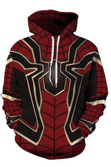 Plus Size Long Sleeve Marvel Movie Spiderman Print Halloween Hoodie Red-elleschic