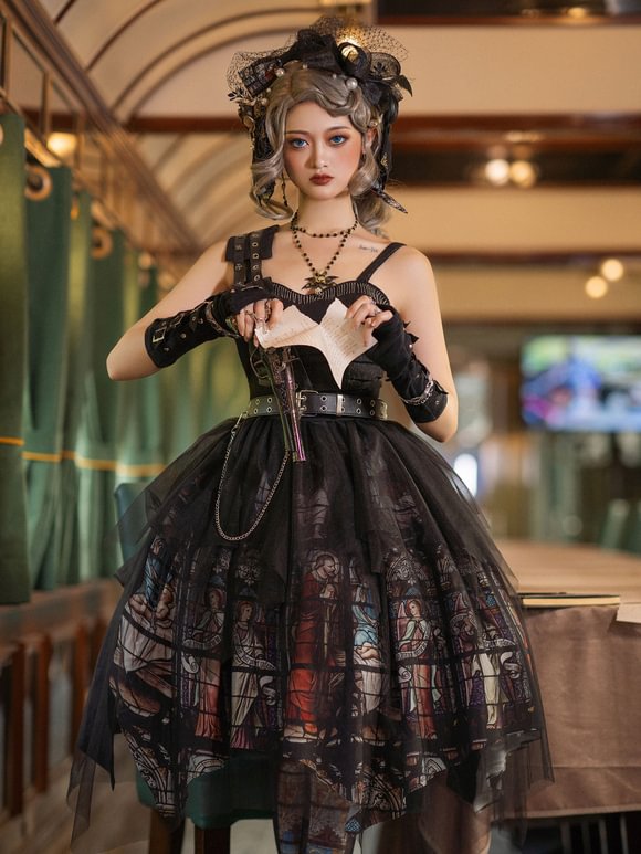 Gothic Lolita SK Dress Red Black Skirt Polyester Sleeveless Casual Lolita Skirts Novameme