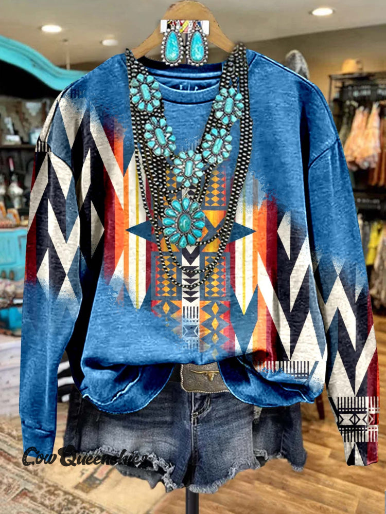 Blue Aztec Print Casual Sweatshirt Multicolour / S