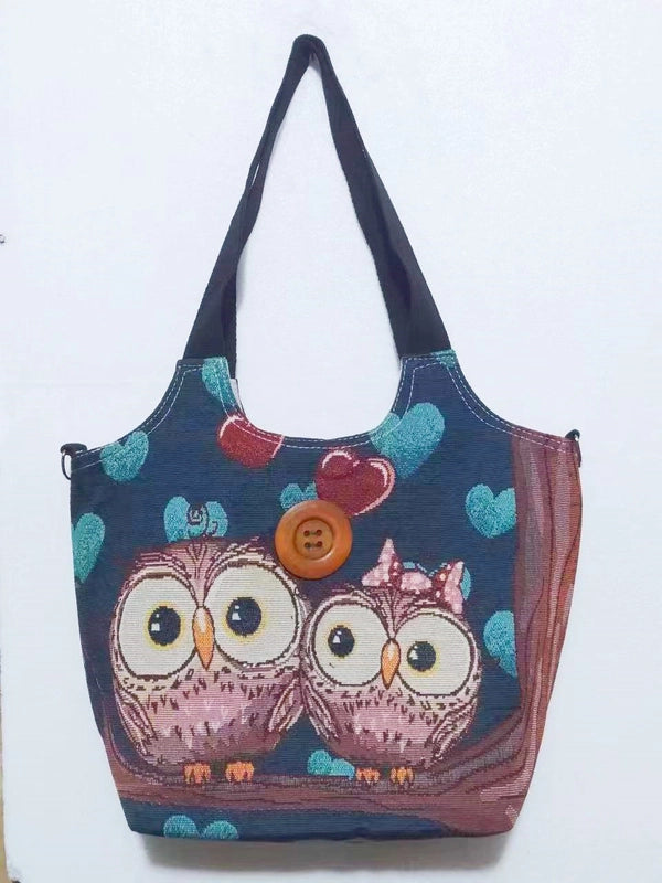 Women’s Large Canvas Elephant Ethnic Style Square Zipper Shoulder Bag