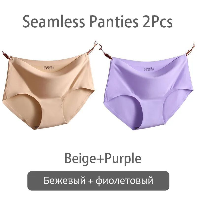 FINETOO Seamless Panties Women Ice Silk Underwear M-2XL Soft Female Underpants Big Size Seamless Underwear 2Pcs/set Girls Briefs