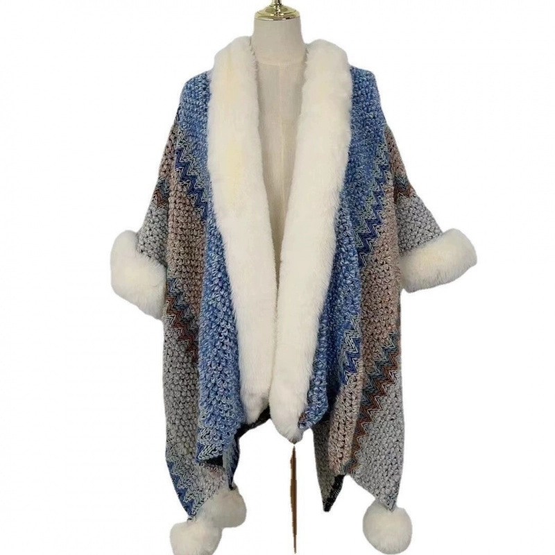 Women’s Minimalist Classic Style Color Block Knit Patchwork Shawl