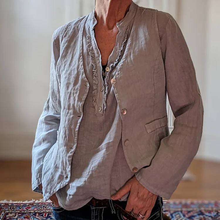 Women'S Vintage Simple Linen Blend Classic Vest