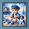 Kleiner Junge und Hund am Strand - runder Bohrer Diamantmalerei - 40*40cm
