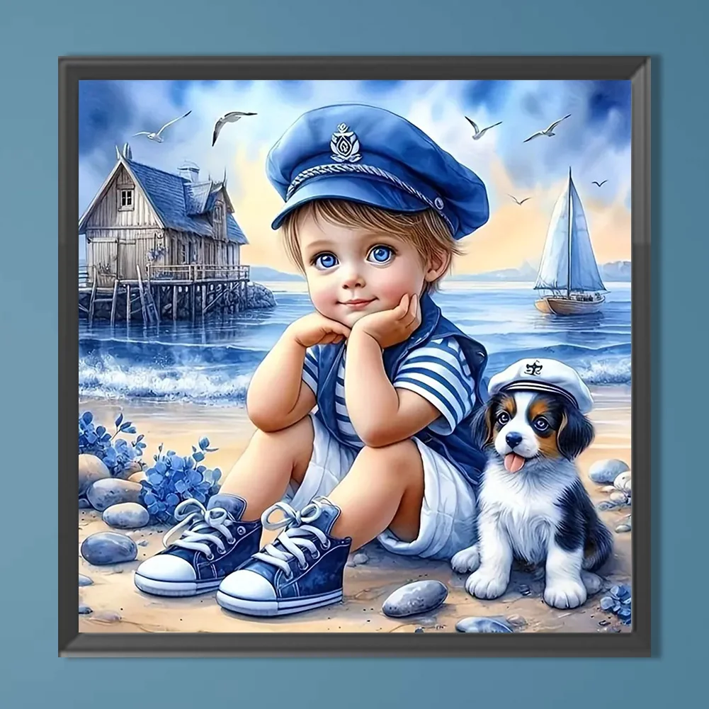 Diamond Painting - Full Round Drill - Blue Boy Dog(Canvas|40*40cm)