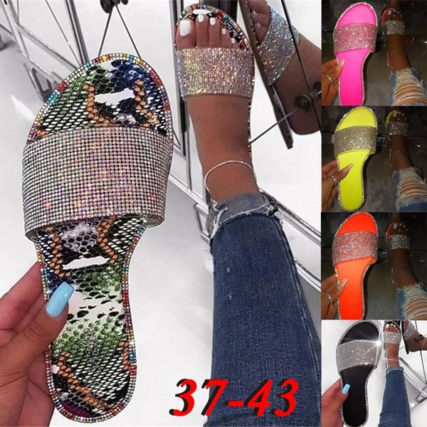 Women's Fashion Casual Pu Diamond Slippers Plus Size Summer Beach Sandals - Shop Trendy Women's Fashion | TeeYours