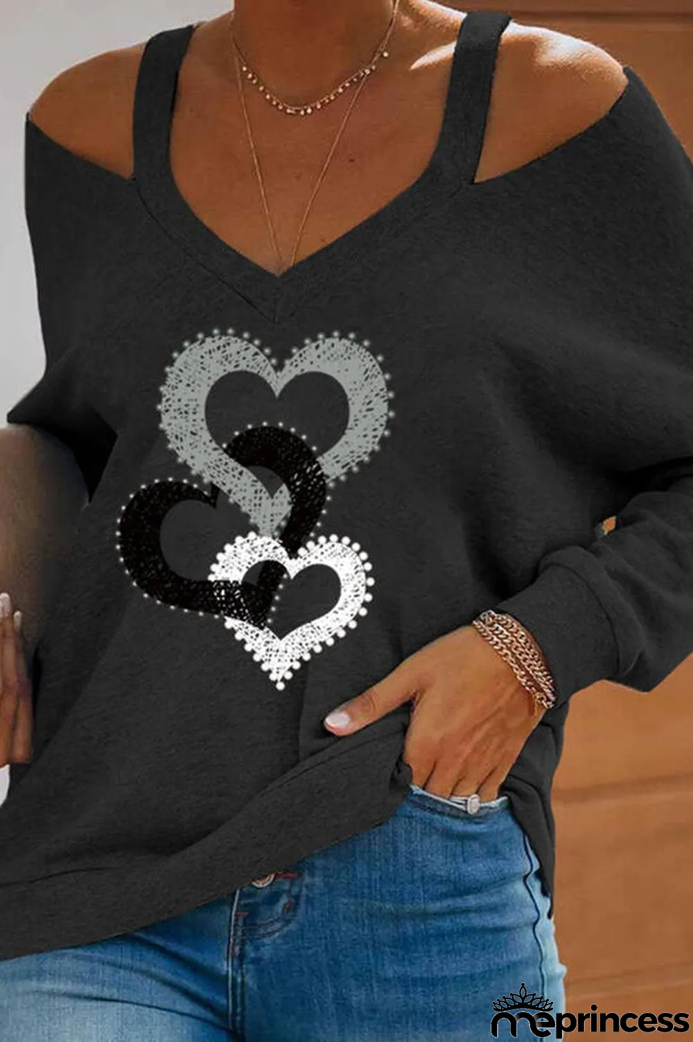 Cold Shoulder Heart-Shaped Casual Top