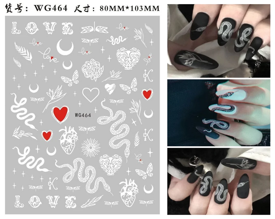 3D Chinese Red Black Dragon Manicure Decor Stickers Snake Nail Sticker DIY Self Adhesive Nail Decals Acrylic Nail Art Decoration-Nail Inspo