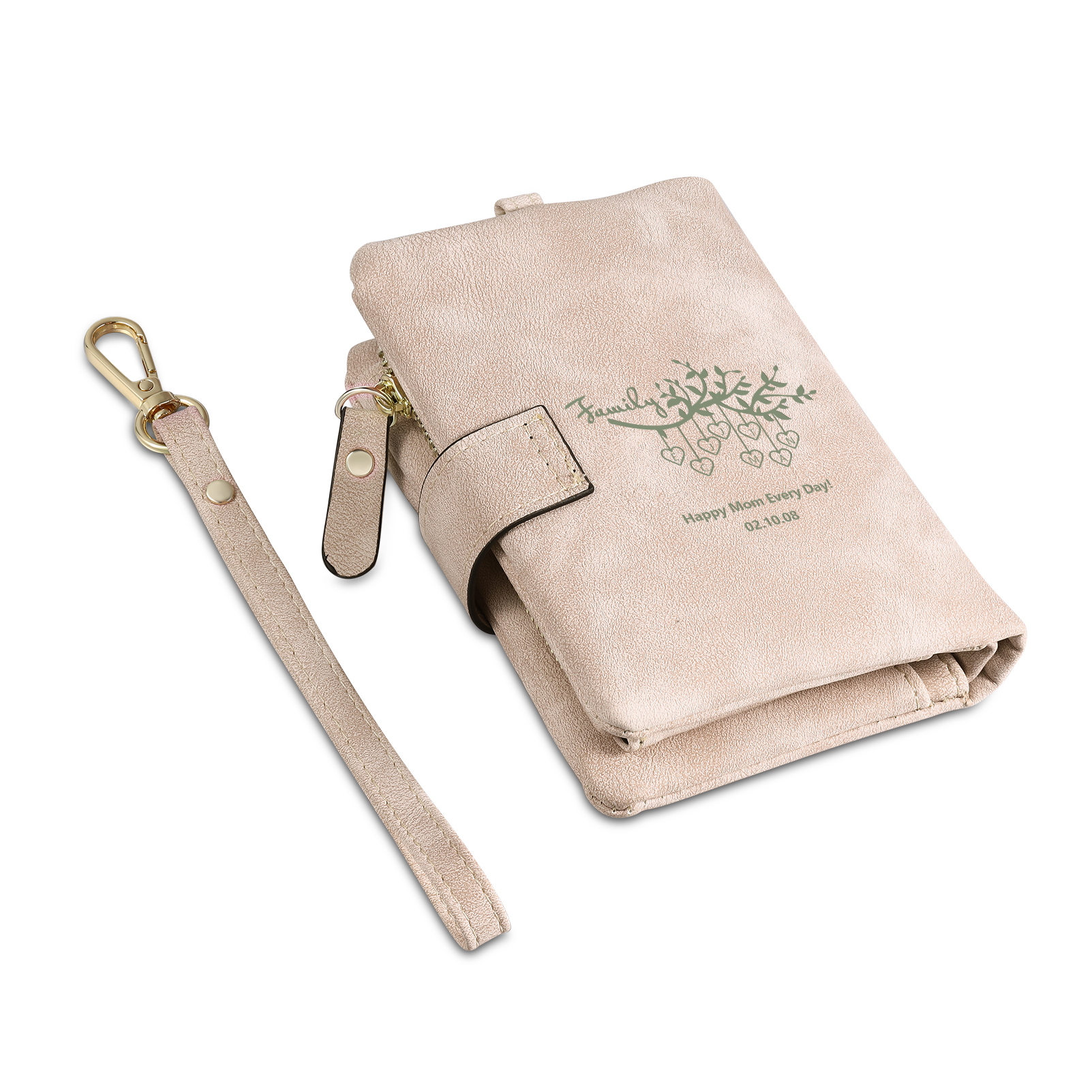 Portafoglio in PU pelle albero di vita con 9 letetre & 1 testo & 1 nome personalizzati per mamma/nonna