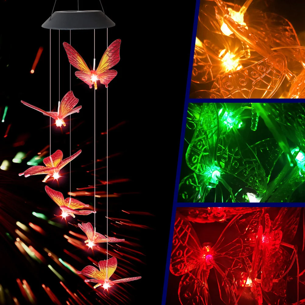 LED Solar Wind Chime Butterfly Light Color Changing IP65 Hanging Lamp (A)