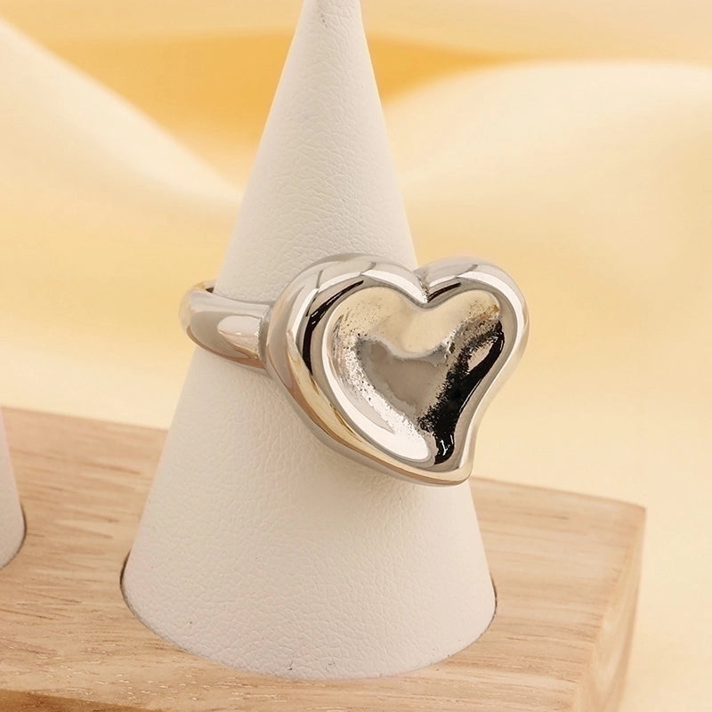Basic Classic Style Commute Heart Shape Solid Color 304 Stainless Steel 18K Gold Plated Rings In Bulk