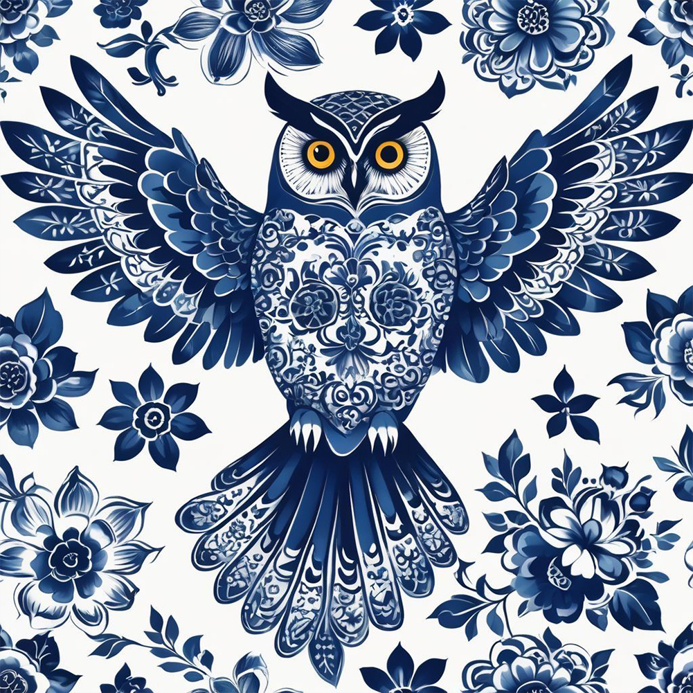 Blue And White Porcelain Style Owl 40*40cm(canvas) full round drill diamond painting