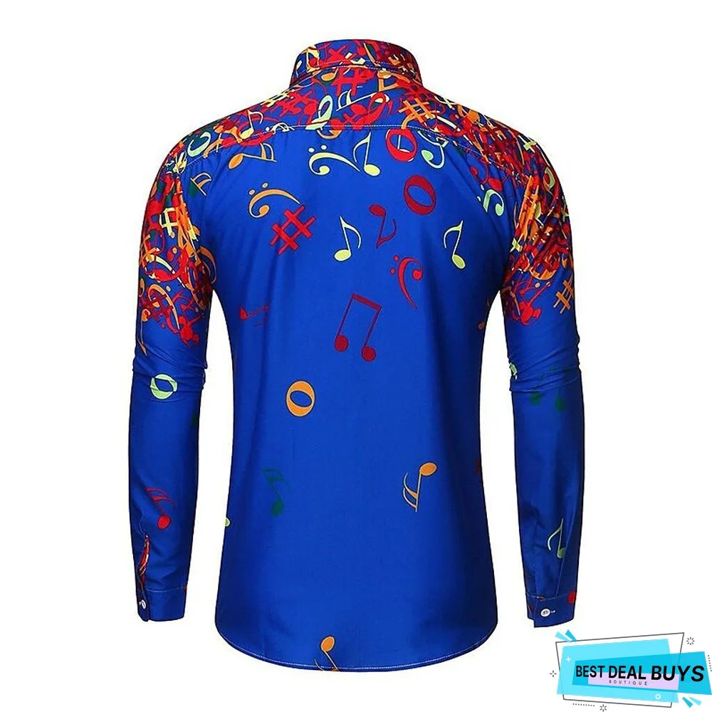Men's Shirt Graphic Shirt Notes Turndown Blue Yellow White Black Print Outdoor Street Long Sleeve Button-Down Print Clothing Apparel Cotton Designer Business Classic / Summer / Spring / Summer