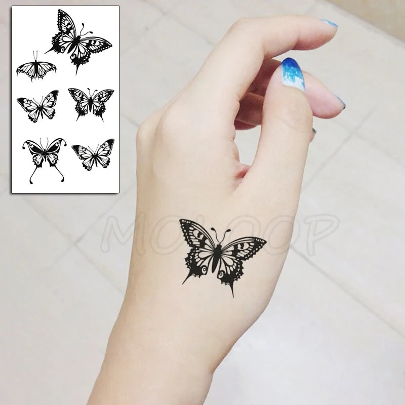 Waterproof Temporary Tattoo Sticker Black Wolf Arrow Rose Butterfly Flash Tattoos Totem Line Body Art Hand Fake Tatoos Women Men