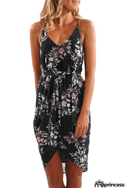 Deep V Neck Summer Floral Print Dress