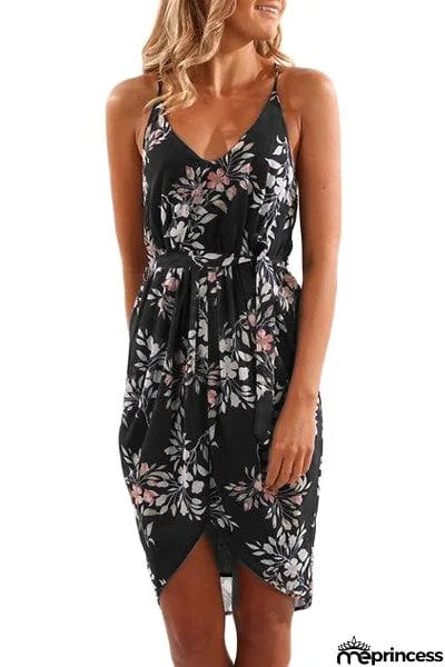 Deep V Neck Summer Floral Print Dress