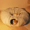 Winter Warm Cat Cave Round Foldable Cat House Long Plush Cat Tunnel Bed Cat Tube