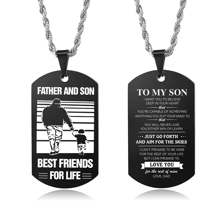 To My Son Dog Tag Necklace Black Double-sided Necklace Dad to Son Family Necklace "Father And Son Best Friends For Life"
