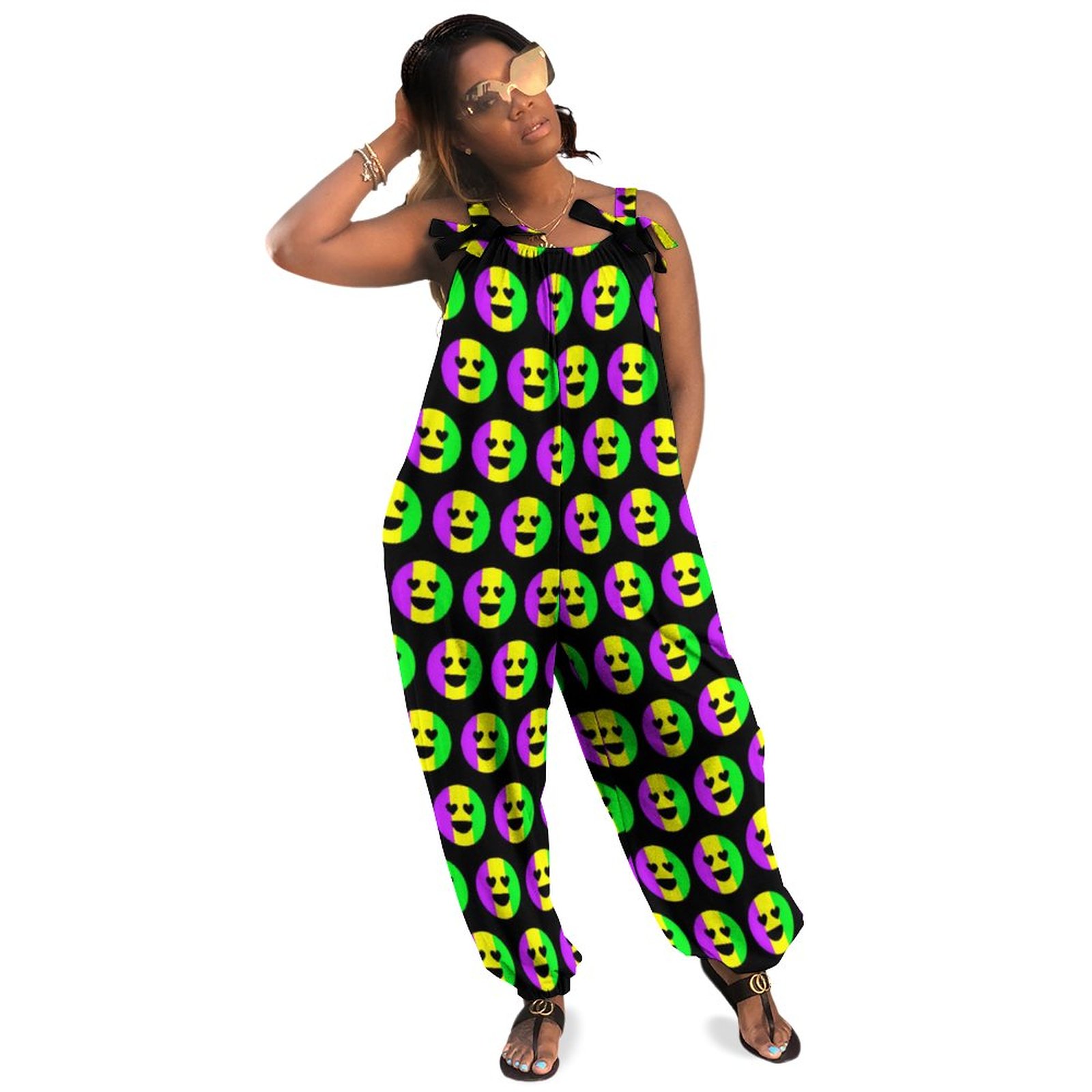 Mardi Gras New Orleans Cute Funny Smiling Emoji Boho Vintage Loose Overall Corset Jumpsuit Without Top