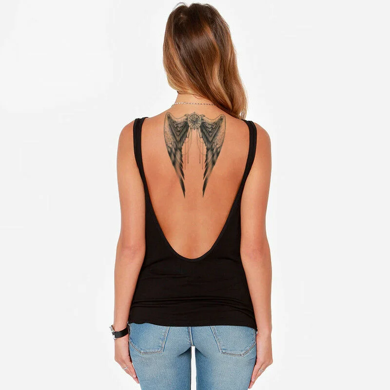 Angel Wings Temporary Tattoo - Mechanical Grey Body Art Festival Womens Mens
