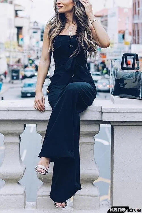 Button Pockets Belted Slip Jumpsuit