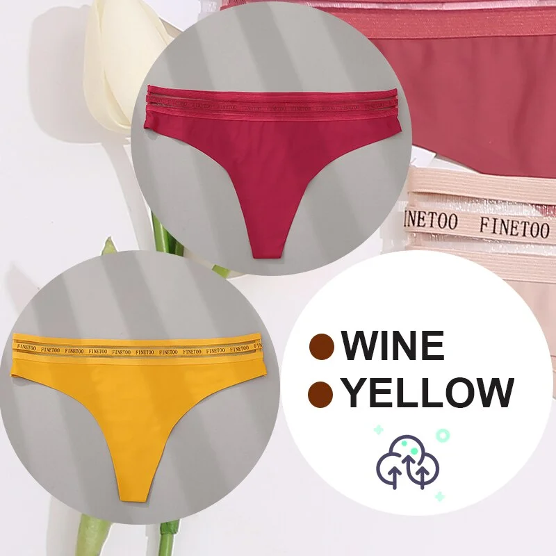 FINETOO 2PCS/Set Women Seamless G-string Panties M-XL Letter Soft Panties 7 Colors Patchwork Woman Underwear Thongs Lingerie