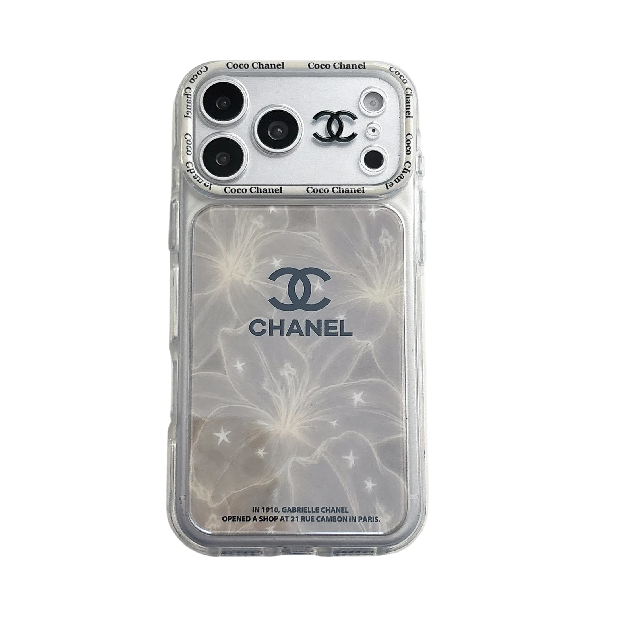 Chanel White Floral Clear Bumper Case for iPhone 17/16/15 Series