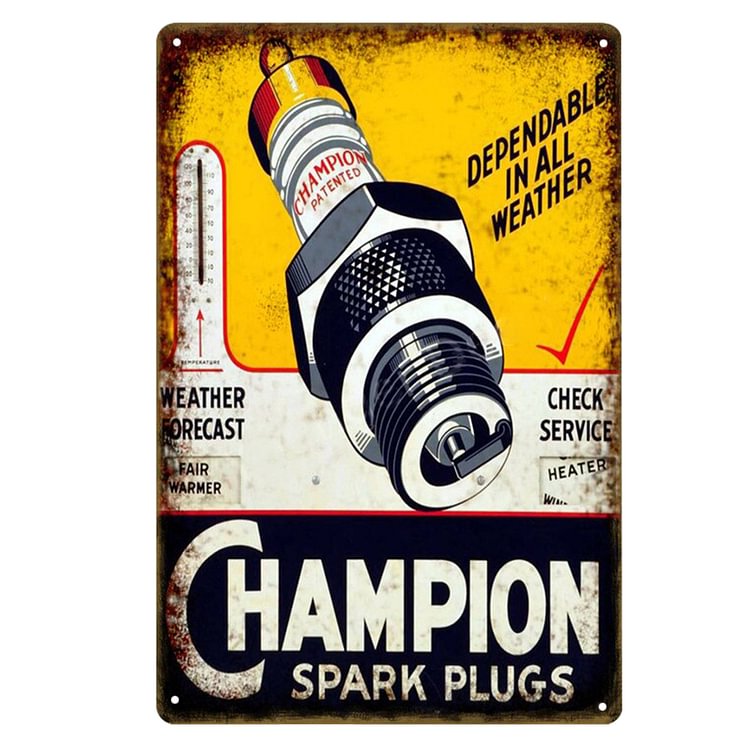 CHAMPION - Vintage Tin Signs/Wooden Signs - 7.9x11.8in & 11.8x15.7in