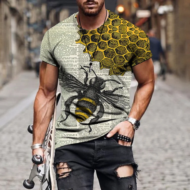 Funny Bee Printed Summer Short Sleeve Men's T-Shirts at Hiphopee