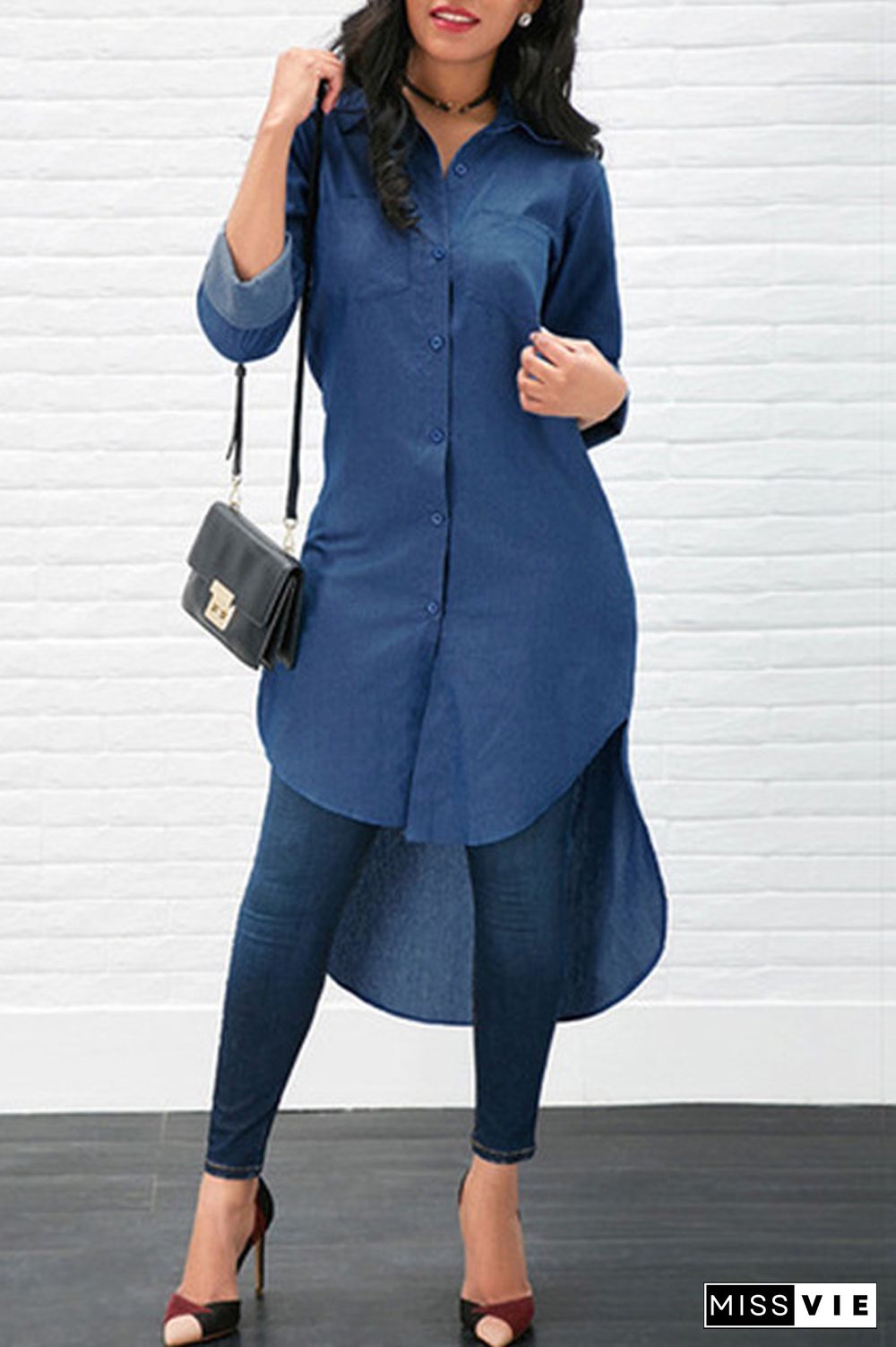 Long Sleeve Irregular Hem Blouse