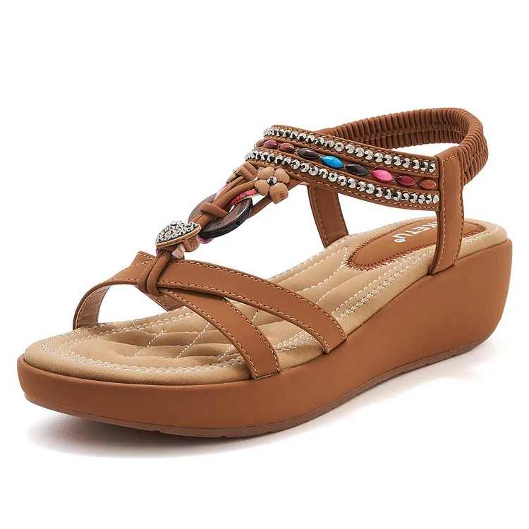 Rhinestone Beach Sandals Arch Support Wedge Platform Sandals 1688 Stunahome.com