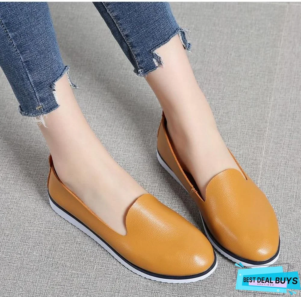 Women Ballet Flats Shoes Genuine Leather Slip On Shallow Moccasins Flats Shoes