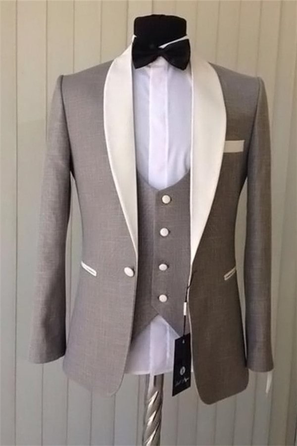 3 Pieces Stylish Brown Shawl Lapel Wedding Tuxedo With One Button | Ballbellas Ballbellas