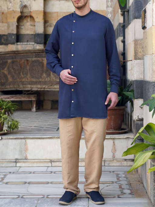 Men's stylish casual navy blue khaki two-piece suit