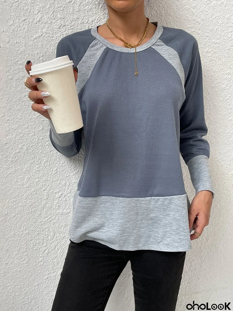 Waffle-Knit Round Neck Raglan Sleeve Tee