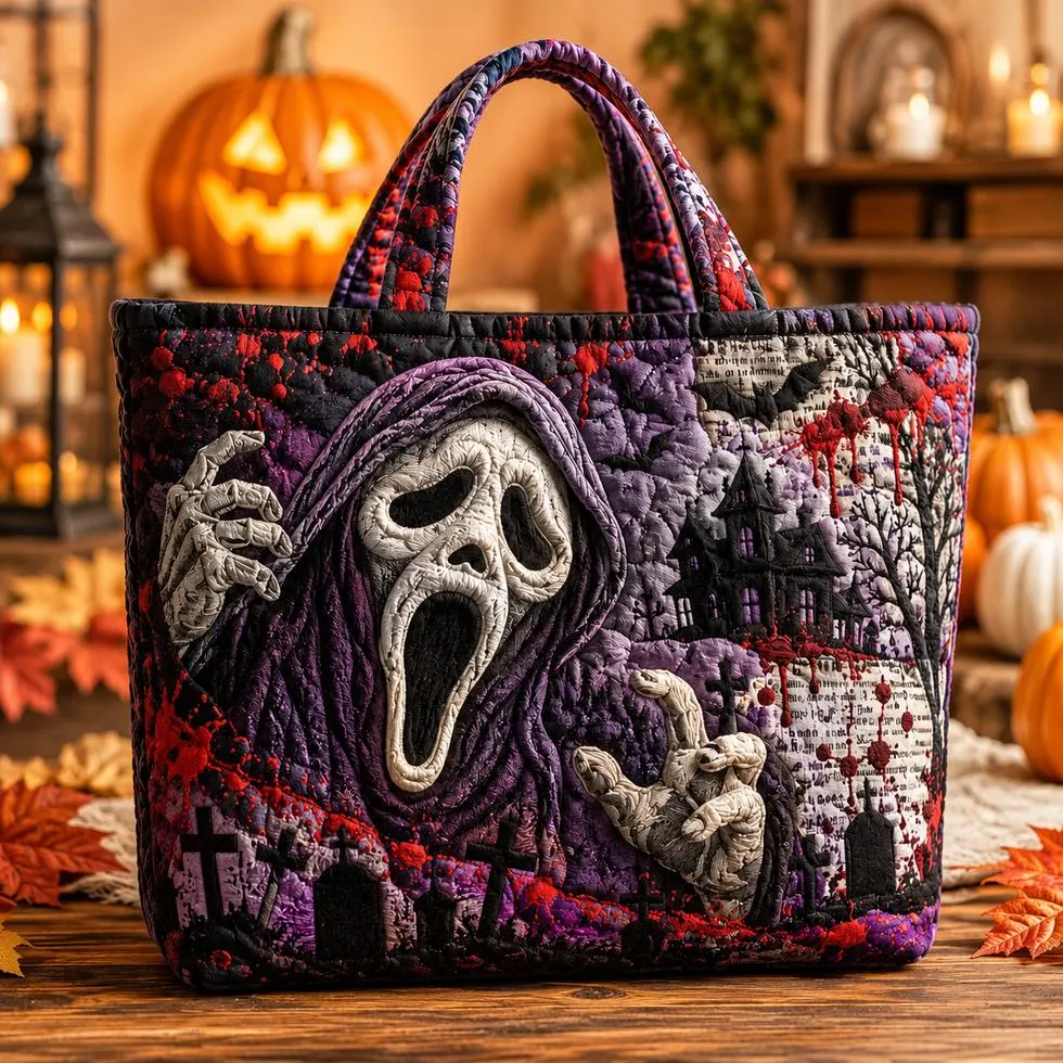 Printed horror tote bag in Halloween setting
