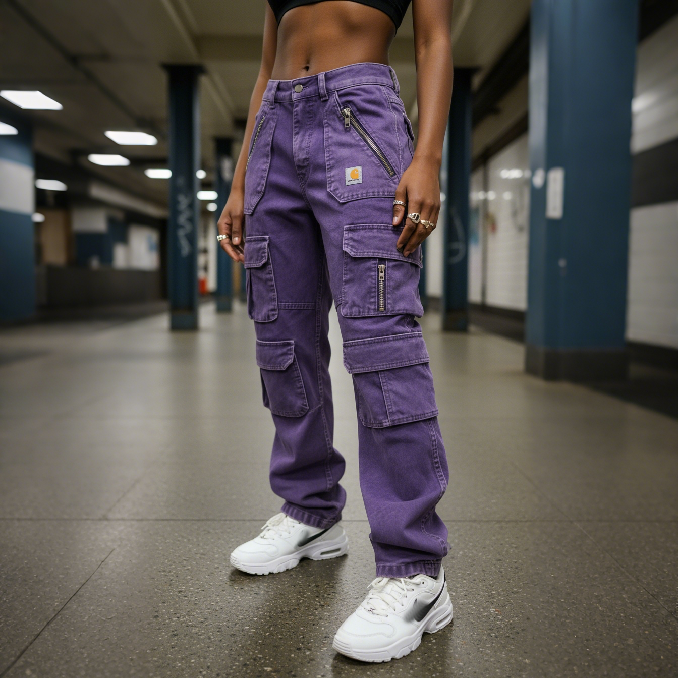 Street Style Multi-functional Multi-pocket Multi-zipper Retro Washed Cargo Trousers