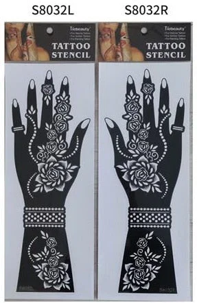 1pair 2pcs hand sleeve temporary tattoo stencil henna lace mandala tattoo template spray paint templates sheets lotus flowers