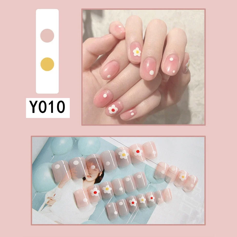 Fashion 24pc/set French Styel Press On False Nail Tips 10 Sizes Fake Nails Full Cover Nail Tips With Nail Adhesive Tab Sticker-Nail Inspo