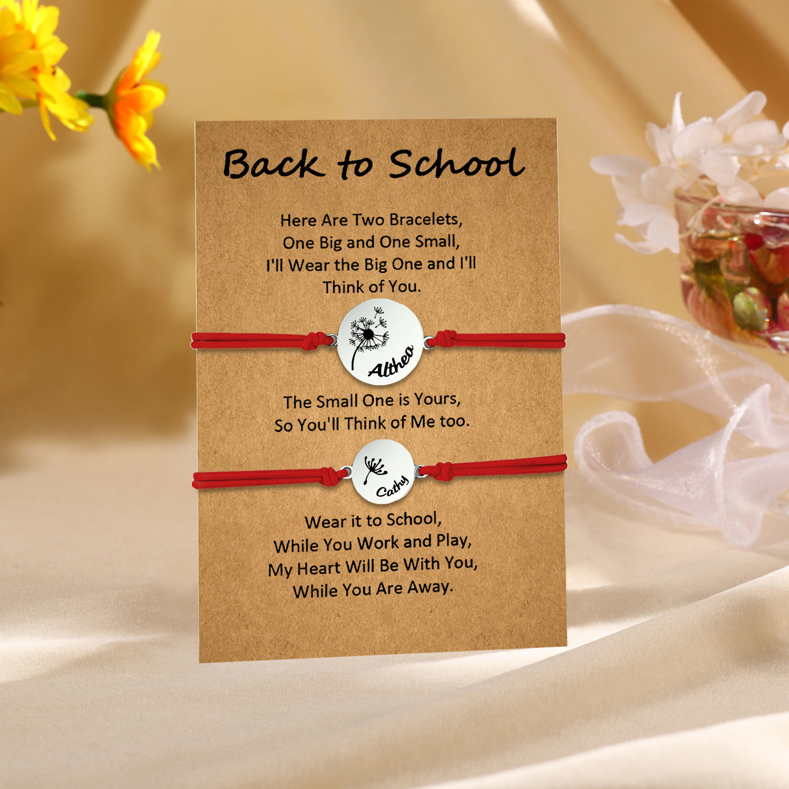 2 Pcs Dandelion Bracelet Set Custom 2 Names Adjustable Bracelets Back to School Gifts for Daughter-Jessemade AU