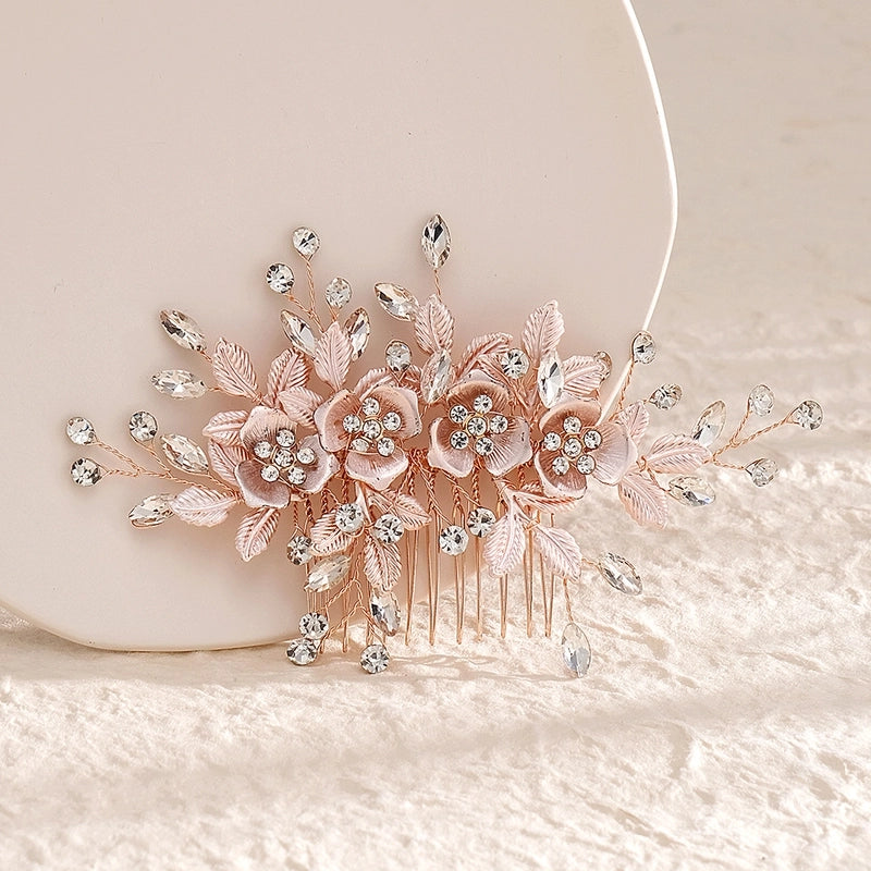 Elegant Bridal Women’s Flower Alloy Diamond Insert Comb