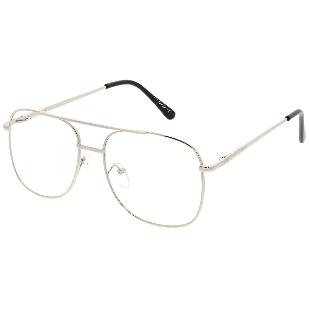 Classic Metal Aviator Glasses Double Crossbar Square Clear Lens 55mm