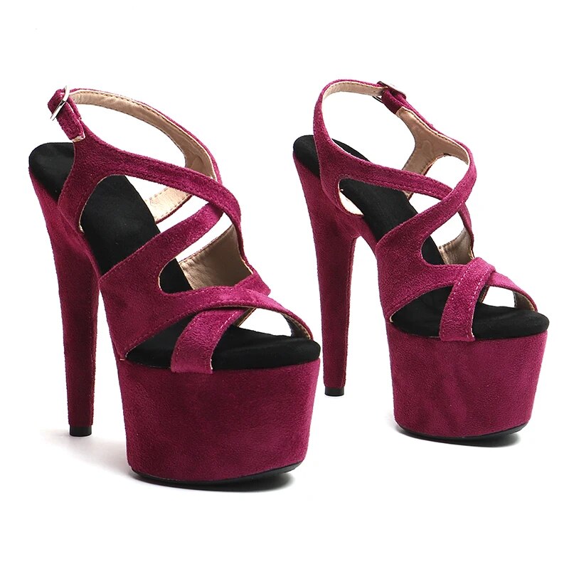 TAAFO 17CM/7Inch Suede Upper Exotic Sandals Platform High Heels Pole Dancing Shoes