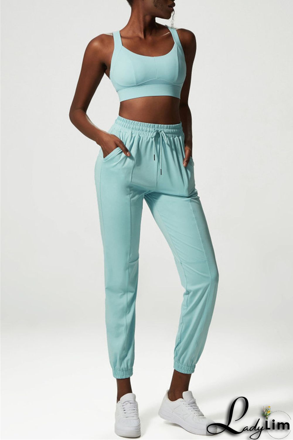 Apricot Casual Sportswear Solid Patchwork Regular High Waist Trousers