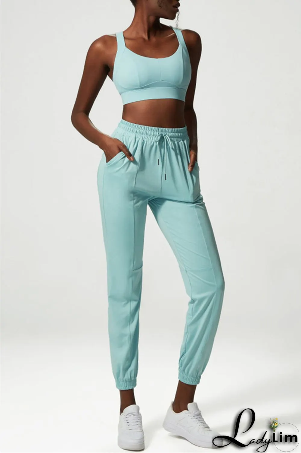 Apricot Casual Sportswear Solid Patchwork Regular High Waist Trousers