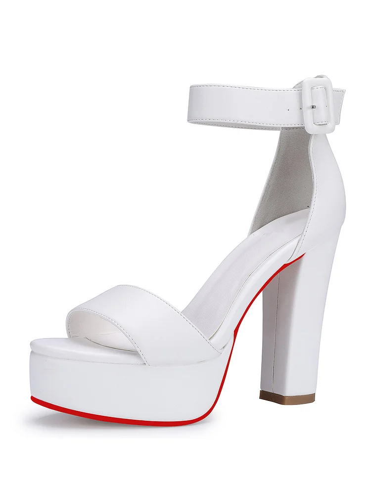 120mm Women's  Platform Chunky High Heels Dress Sandals Peep Toe Ankle Strap Wedding Party Evening Shoes Red Bottom Pumps
