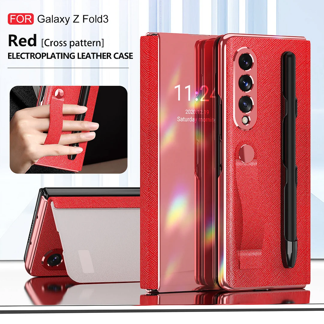 Pen Slot Mirror Folding Screen Protective Phone Case for Galaxy Z Fold3 5G