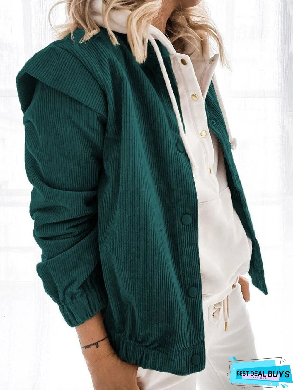 Casual Solid Color Corduroy Loose Long-Sleeved Stand-Up Collar Coat
